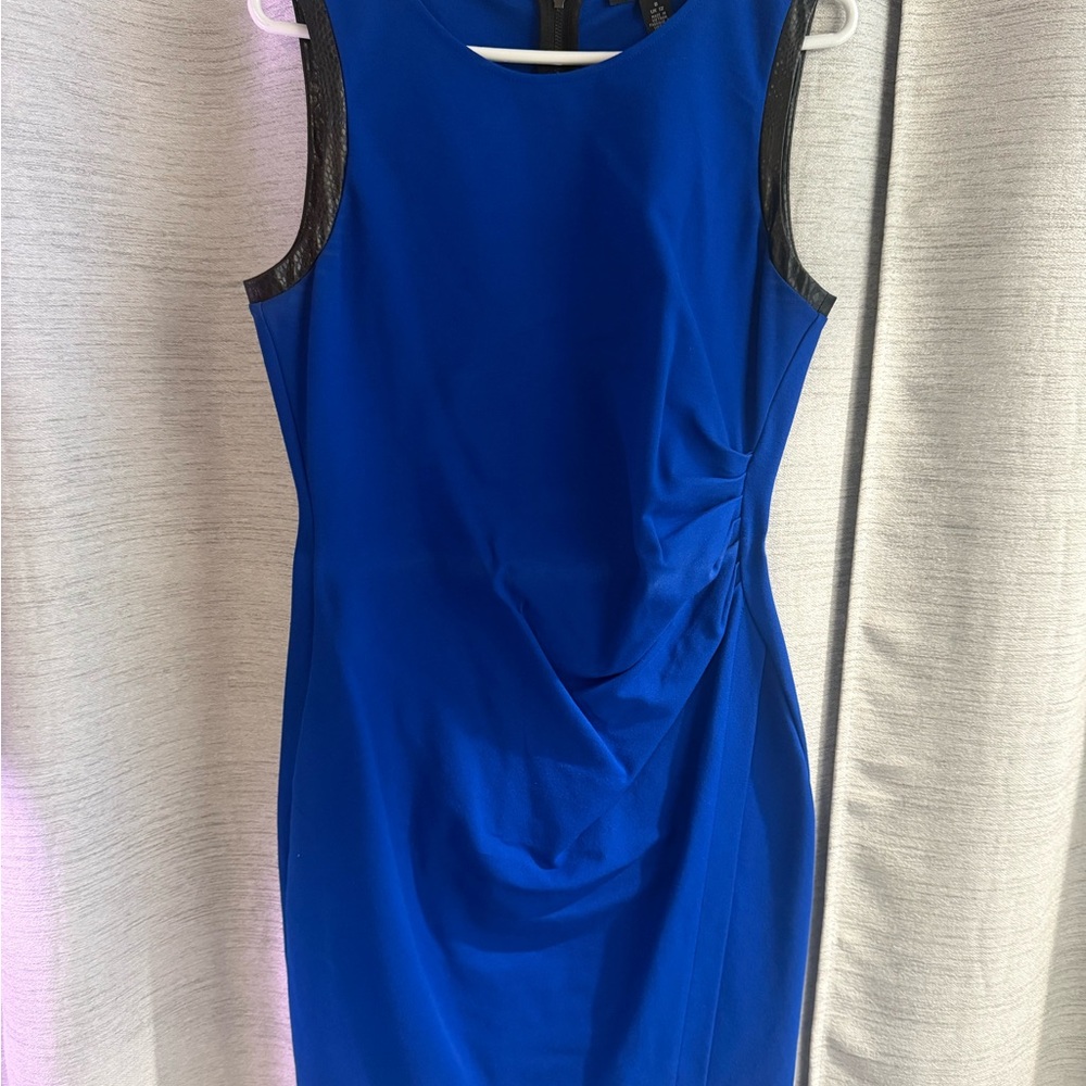 Kenneth Cole New York Blue Ruched Halter Sheath Dress